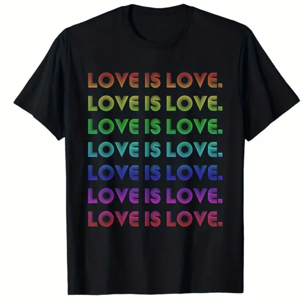 Love is Love Black T-Shirt rainbow letters NEW unisex L, XL, XXXL